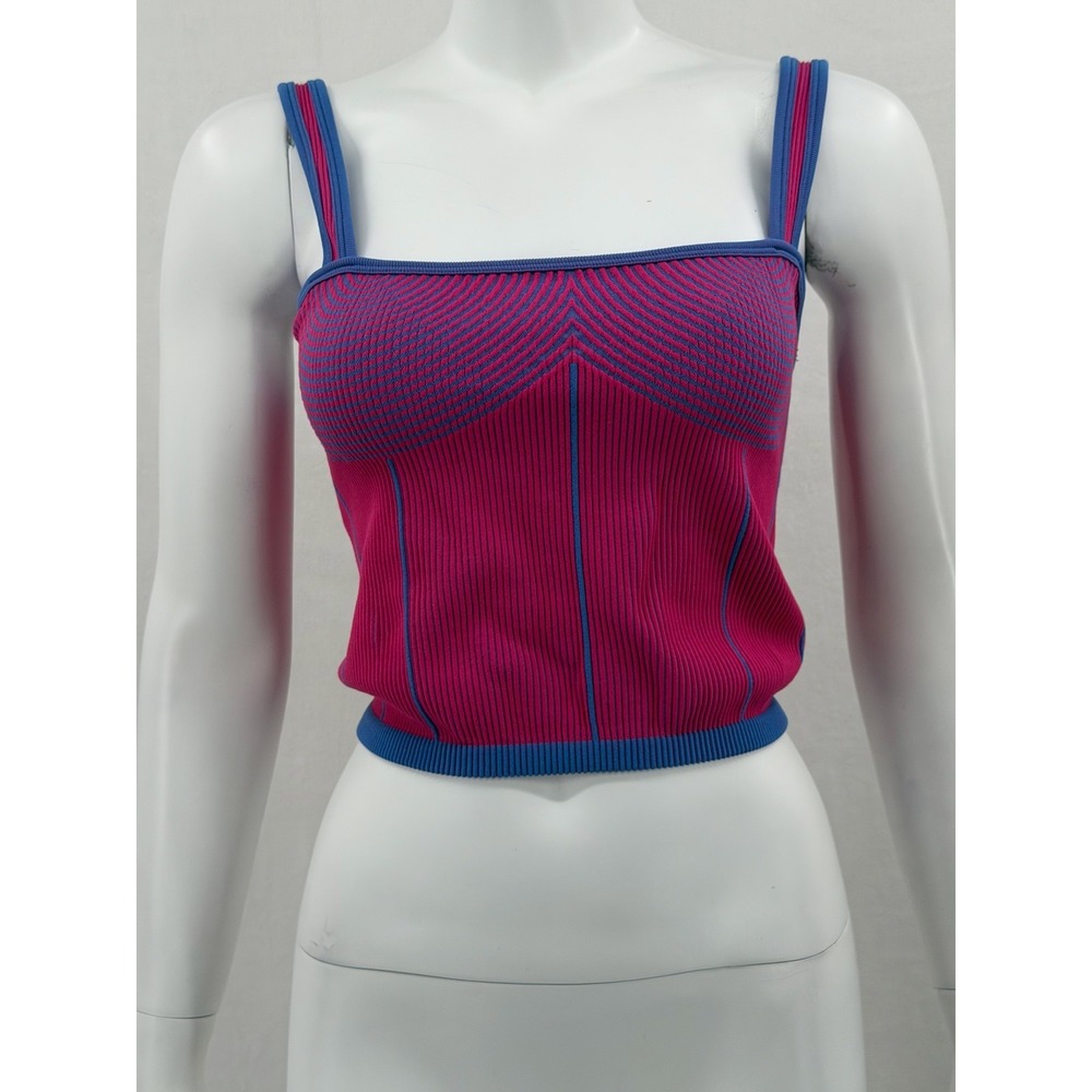 Zara Top Womens Medium Large Pink Blue Knit Crop Camisole Tank Bustier Festival